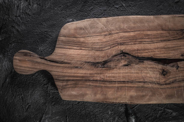 istock Wooden presentation board on stone floor 1251728010