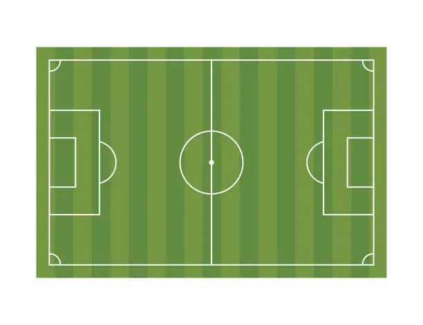 Vector illustration of Footbal stadium. Soccer playground field. Competition textured grass. Striped stadium in green. Blank textured play ground. Sport stadium for teams. Isolated. Vector EPS 10.