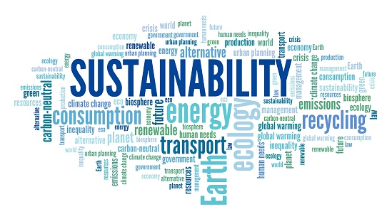 Sustainability word cloud. Environmental sustainability text concepts.