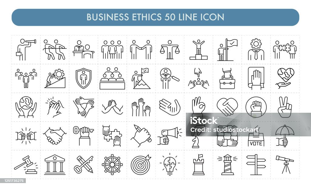 Business Ethics 50 Line Icon Icon stock vector