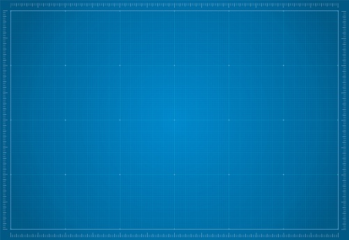 Blueprint paper. Blank blue sheet of paper with grid. Vector blueprint background template for engineering design drawing. Empty print pattern with lines