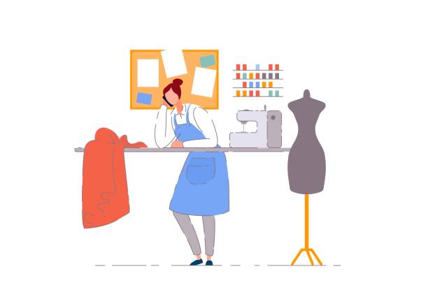 ilustrações de stock, clip art, desenhos animados e ícones de tailor shop business owner. isolated dressmaker - business owner