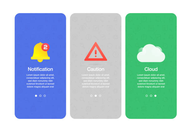 Onboarding screens for websites and mobile apps related to basic interface Onboarding screens for websites and mobile apps related to basic interface notification icon illustrations stock illustrations