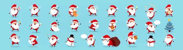 weihnachtsmann große weihnachten und neujahr gesetzt. isolierte vektor-illustration - weihnachtsmann stock-grafiken, -clipart, -cartoons und -symbole