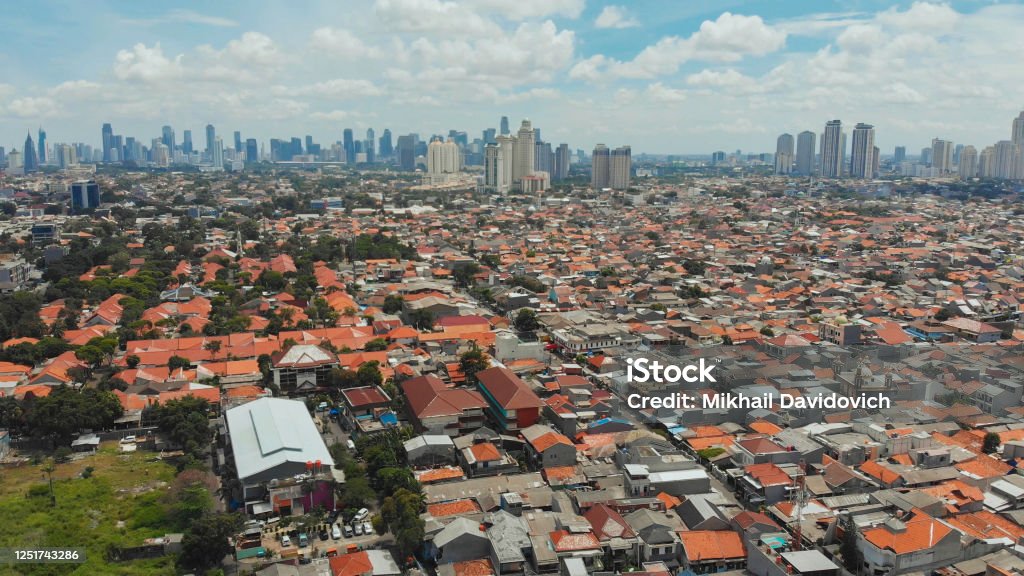 Aerial panorama of the outskirts of the city of Jakarta. Indonesia Jakarta Stock Photo