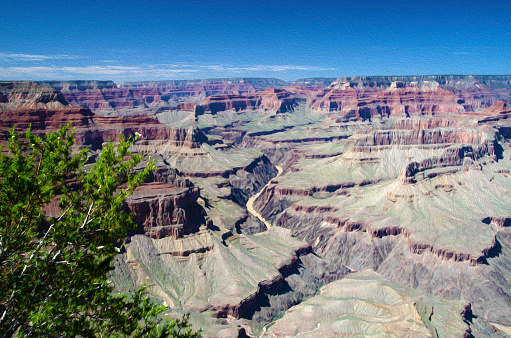 Grand Canyon National Park, the Abyss, colors with trees in foreground