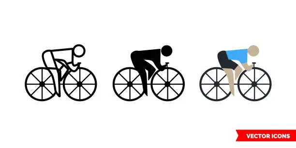 Vector illustration of Cyclist icon of 3 types. Isolated vector sign symbol