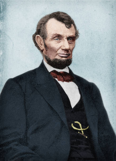 ilustrações de stock, clip art, desenhos animados e ícones de colorized antique photograph portrait of abraham lincoln - hand colored fotos