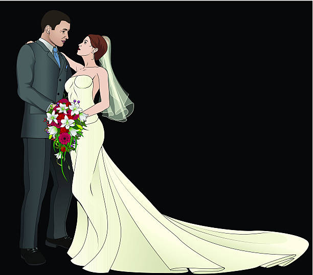 narzeczeni - kissing bride profile single flower stock illustrations