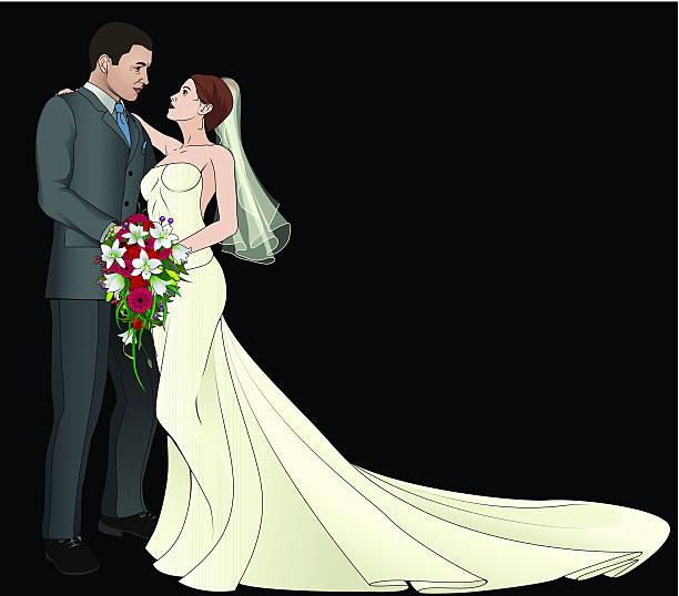 ilustrações de stock, clip art, desenhos animados e ícones de noiva e noivo - kissing bride profile single flower