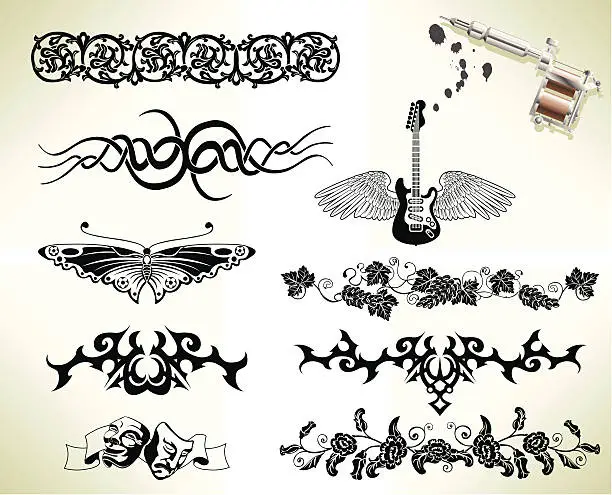 Vector illustration of Tattoo flash design elements