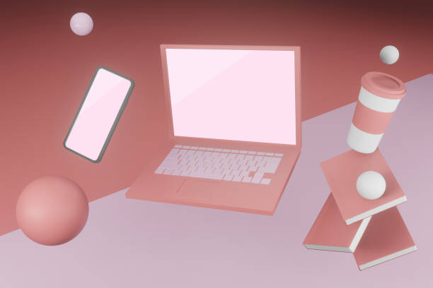 istock Mock up background/backdrop of laptop/mobile phone in minimal modern 3d rendering design 1251825006