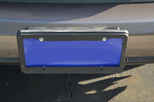 A Blue Blank Car License Plate Closeup