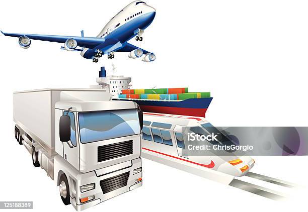 Logistics Concept Airplane Truck Train Cargo Ship Stock Illustration - Download Image Now - Container Ship, Air Vehicle, Airplane