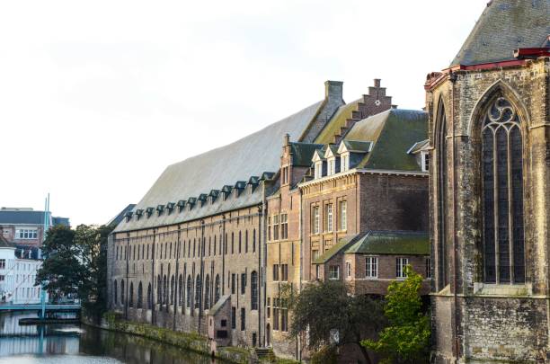 Ghent, Belgium; October 24, 2013; Ghent University back view on Lys river.