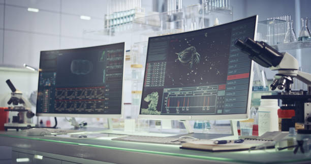 istock Scientist in Laboratory Research. Water flea daphnia on Computer Screen 1251892841