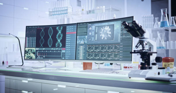 istock Futuristic laboratory equipment - fighting with coronavirus 1251893412