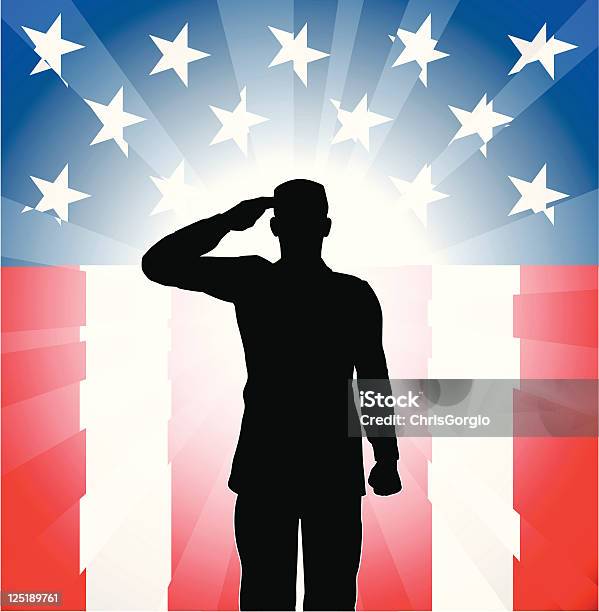 Patriotic Soldier Salute Stock Illustration - Download Image Now - Saluting, Armed Forces, Army Soldier