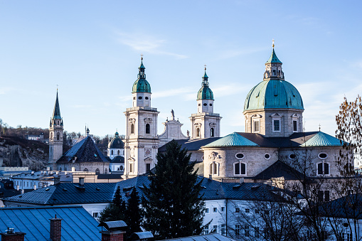 A view with multi church steeples in Salzburg, Austria