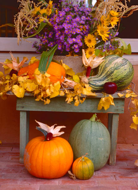 istock Fall porch scene at Halloween - V113 1251922475