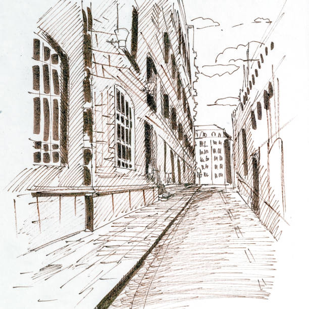 istock City landscape sketching with pen on a white background, handmade 1251932195