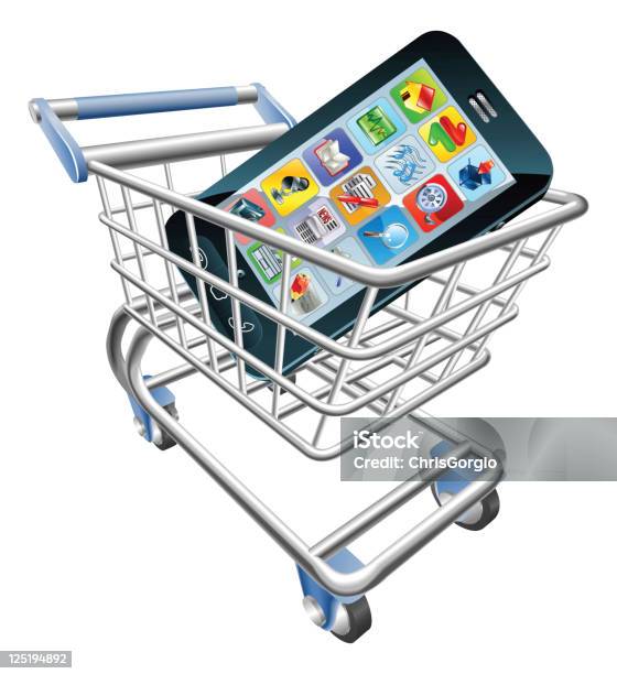 Smartphone In A Shopping Cart Illustration Stock Illustration - Download Image Now - Basket, Business, Buying