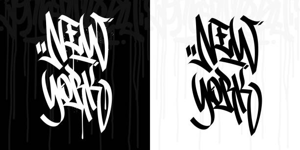 Word New York Hip Hop Hand Written Graffiti Style Typography Vector Illustration Art Word New York Hip Hop Hand Written Graffiti Style Typography Vector Illustration cool graffiti characters stock illustrations