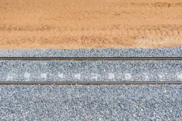 Close up image of new railway track.