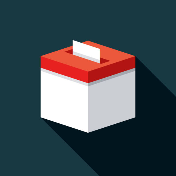 Ballot Box US Election Icon A flat design US election icon with long side shadow. File is built in the CMYK color space for optimal printing. Color swatches are global so it’s easy to change colors across the document. voting ballot box voting ballot polling place stock illustrations