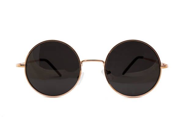 óculos de sol estilo de rua marrom isolados em branco - thick rimmed spectacles - fotografias e filmes do acervo