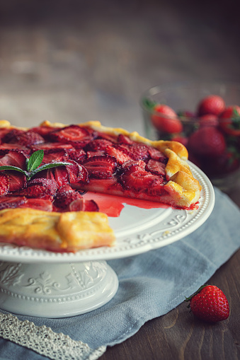 Freshly baked strawberry galette or open strawberry pie