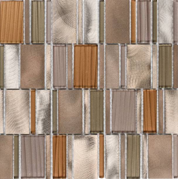 parallel mosaic tile texture from aluminium and glass with shimmer - bronze decor tile mosaic imagens e fotografias de stock