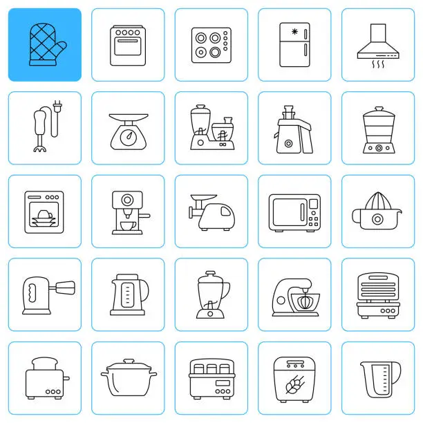 Vector illustration of Kitchen Appliances Line Icons. Editable Stroke.