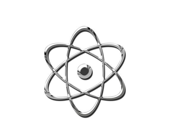 Symbol of science Atom isolated icon chrome and metallic . 3d illustration