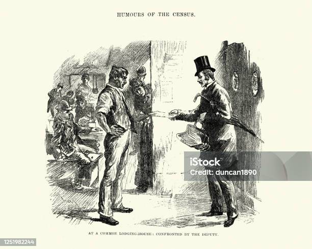 Victorian Census Enumerator At A Common Lodging House 19th Century Stock Illustration - Download Image Now