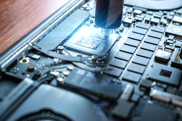 istock Technology repair of pc electronic equipment. Computer service. Technician engineer man do maintenance of hardware. 1251984409
