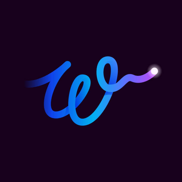 W letter logo with gradient line and flash dot. Perfect font for biotechnology design, heartbeat print, science card etc. laboratory technician icon stock illustrations
