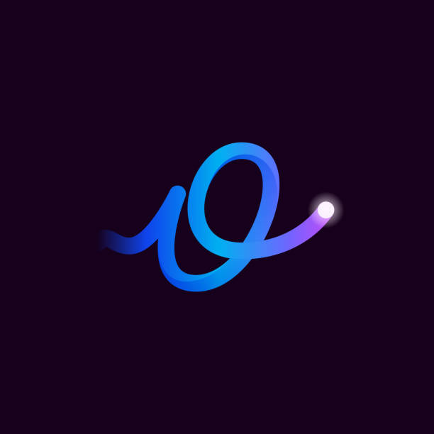 O letter logo with gradient line and flash dot. Perfect font for biotechnology design, heartbeat print, science card etc. speed o stock illustrations