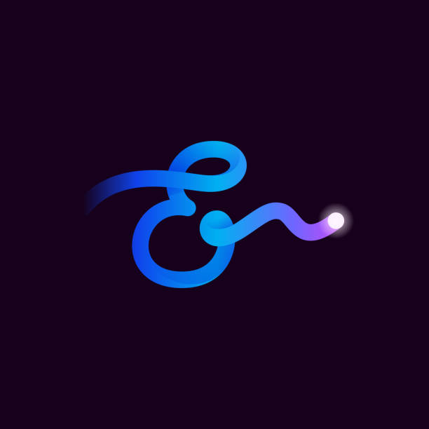 E letter logo with gradient line and flash dot. Perfect font for biotechnology design, heartbeat print, science card etc. laboratory technician icon stock illustrations