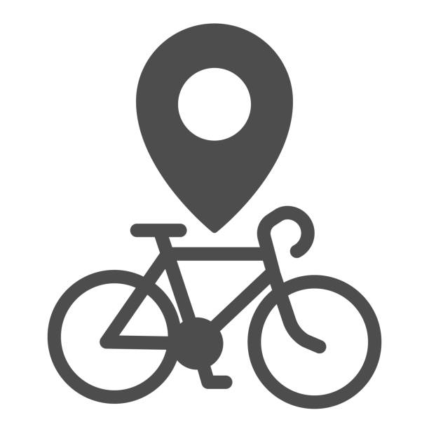 illustrations, cliparts, dessins animés et icônes de icône solide de emplacement de v élo, concept de bicyclette, pointeur de carte avec signe de bicyclette sur le fond blanc, icône d’épingle de localisation de location de vélo dans le modèle de glyphe pour le concept mobile et la conception web. grap - location vélo