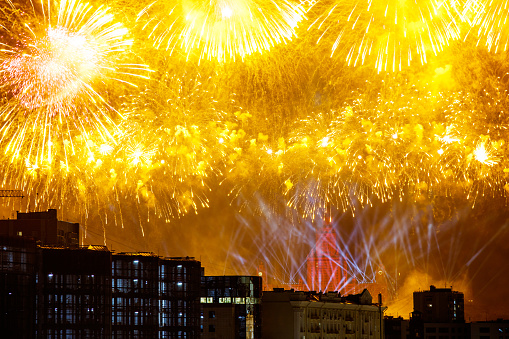 Moscow, Russia - June 24, 2020: Fireworks in Moscow marking the 75th anniversary of Victory in World War II.