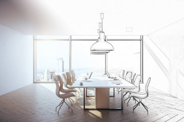 istock Drawing concrete office interior with city view 1252015742