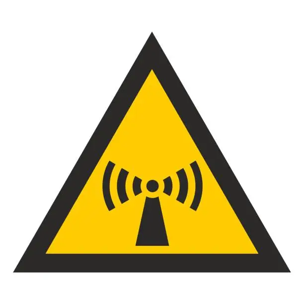 Vector illustration of Yellow triangle attention electromagnetic radiation. Warning sign