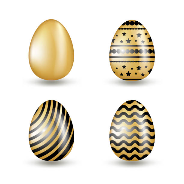 ilustrações de stock, clip art, desenhos animados e ícones de gold eggs collection with black geometric pattern - wealth eggs animal egg easter egg