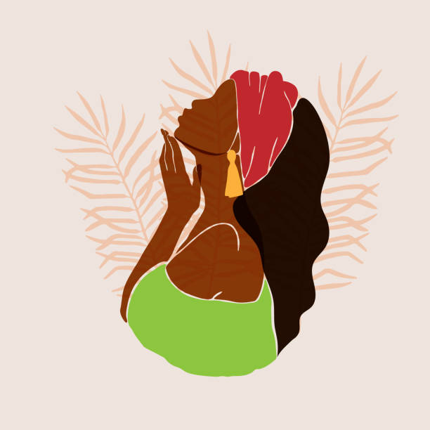 Abstract female profile portrait. Beautiful African American, Latina holds a hand near the face. Modern design for spa, beauty salons Abstract female profile portrait. Beautiful African American, Latina holds a hand near the face. Modern design for spa, beauty salons. Vector illustration african american woman stock illustrations