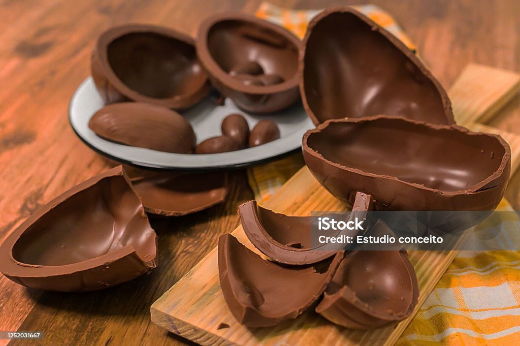 chocolate eggs on wooden background. Easter Egg Stock Photo