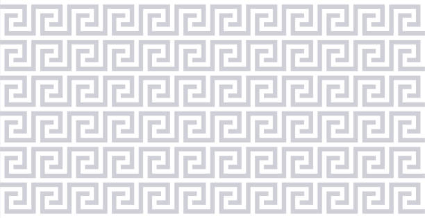 bezszwowy wzór meander w kolorze szarym i białym, tło greckiego wzoru klucza - seamless brick repetition pattern stock illustrations