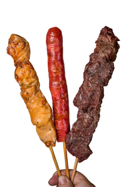 Assorted steak skewers on white background. Assorted steak skewers on white background. skewer photos stock pictures, royalty-free photos & images