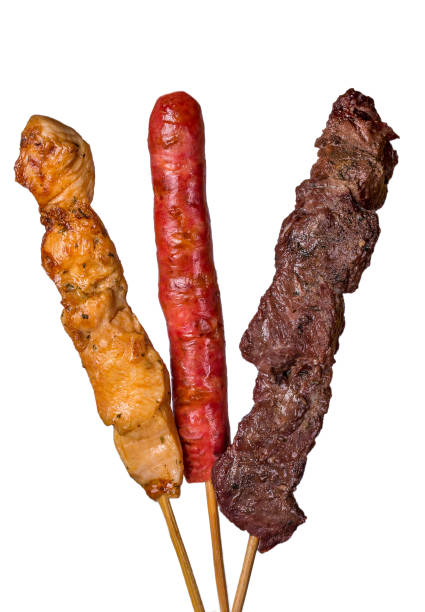 Assorted steak skewers on white background. Assorted steak skewers on white background. skewer photos stock pictures, royalty-free photos & images
