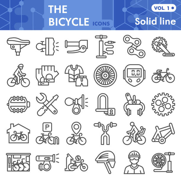 ilustrações de stock, clip art, desenhos animados e ícones de bicycle line icon set, bike symbols collection or sketches. bicycle parts and accessories linear style signs for web and app. vector graphics isolated on white background. - acessório ilustrações
